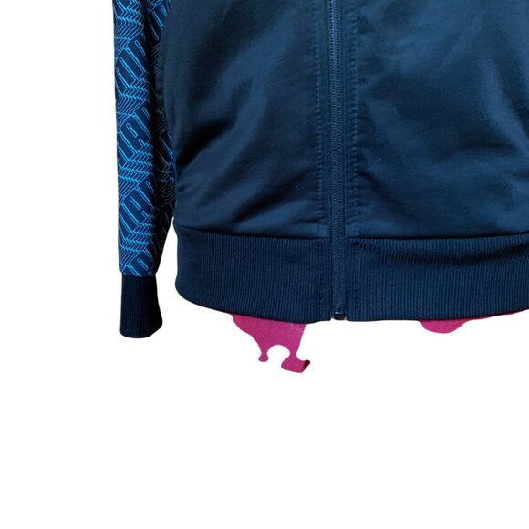 PUMA Kids Track Jacket Size Large 14-16 Black Teal Orange Logo Pattern Full Zip - Picture 7 of 10